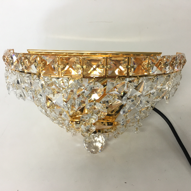 LIGHT, Wall Sconce - Half Moon Gold w Large Crystals (wired)